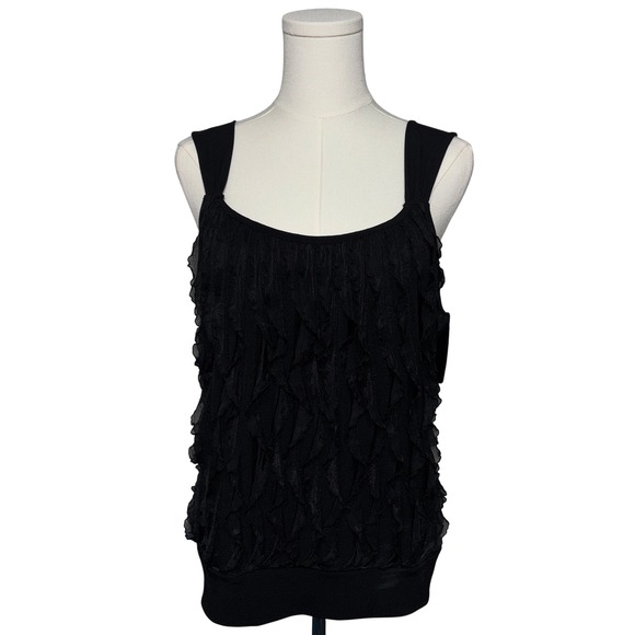 Y2K Vtg 90s AGB Black Ruffle Sleeveless Tank Top Women's Size S Chic - Picture 1 of 5